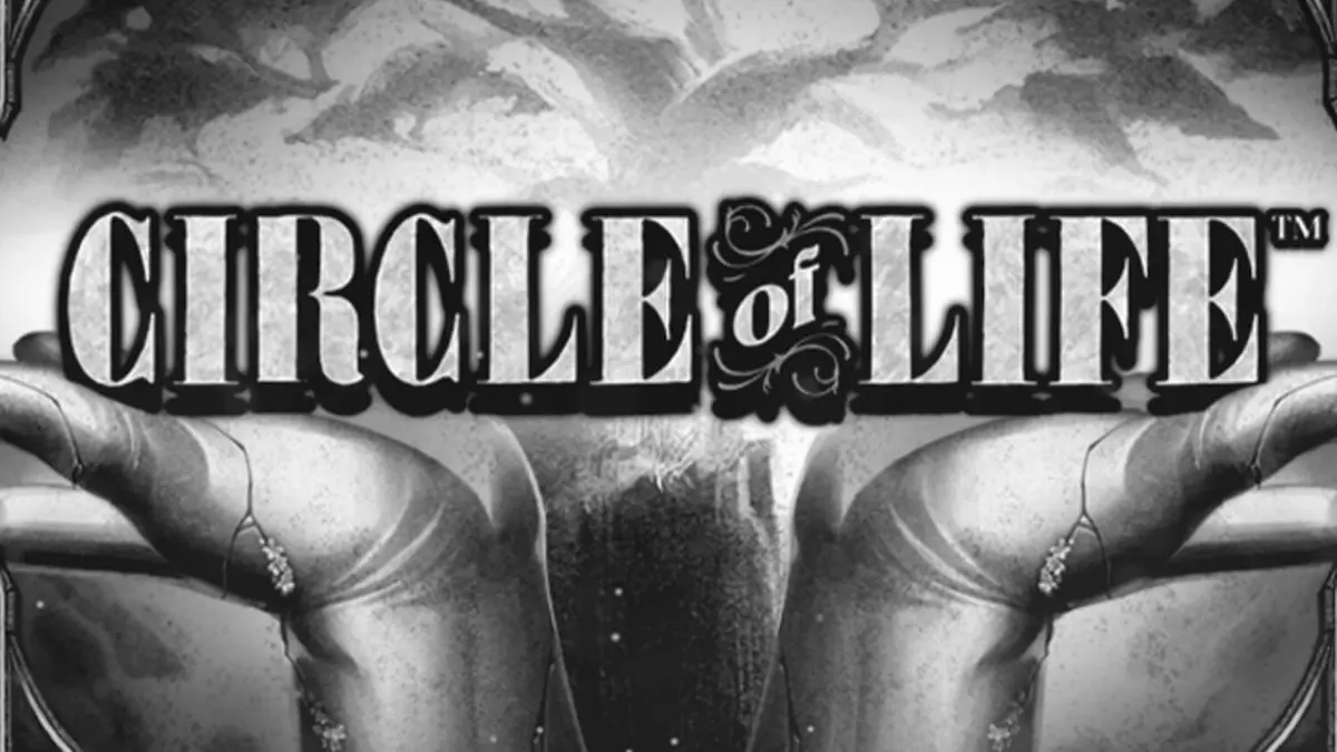 Tampilan visual monokromatik slot Circle of Life dengan elemen Tree of Life yang kontras.
